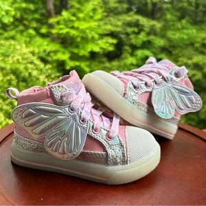 Butterfly Wing Sneakers | Toddler Girl Size 7 | Pink Glitter High-Top Shoes 🦋